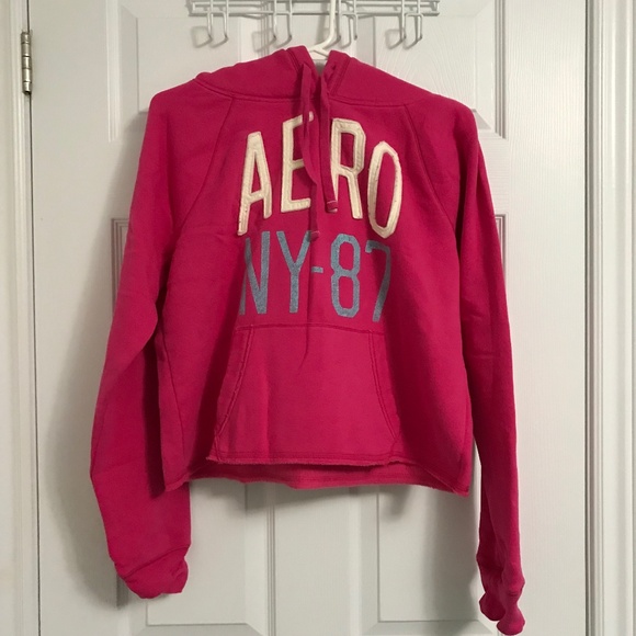 Y2K Aeropostale NY-87 Hoodie Sweater L Pink Blue White Long Sleeve - Picture 1 of 4